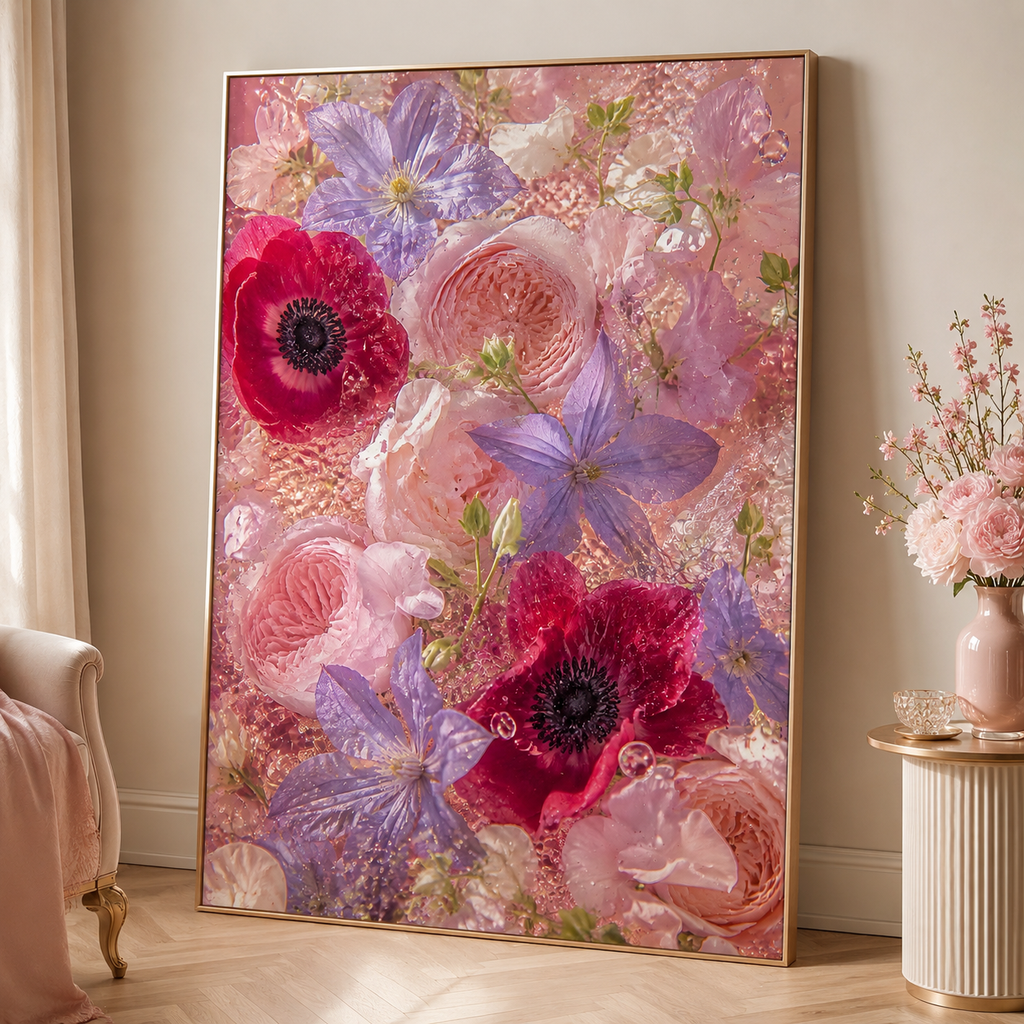 Pink Flower Wall Art: Romantic Anemone & Rose Photography, Feminine Bedroom Decor Printable