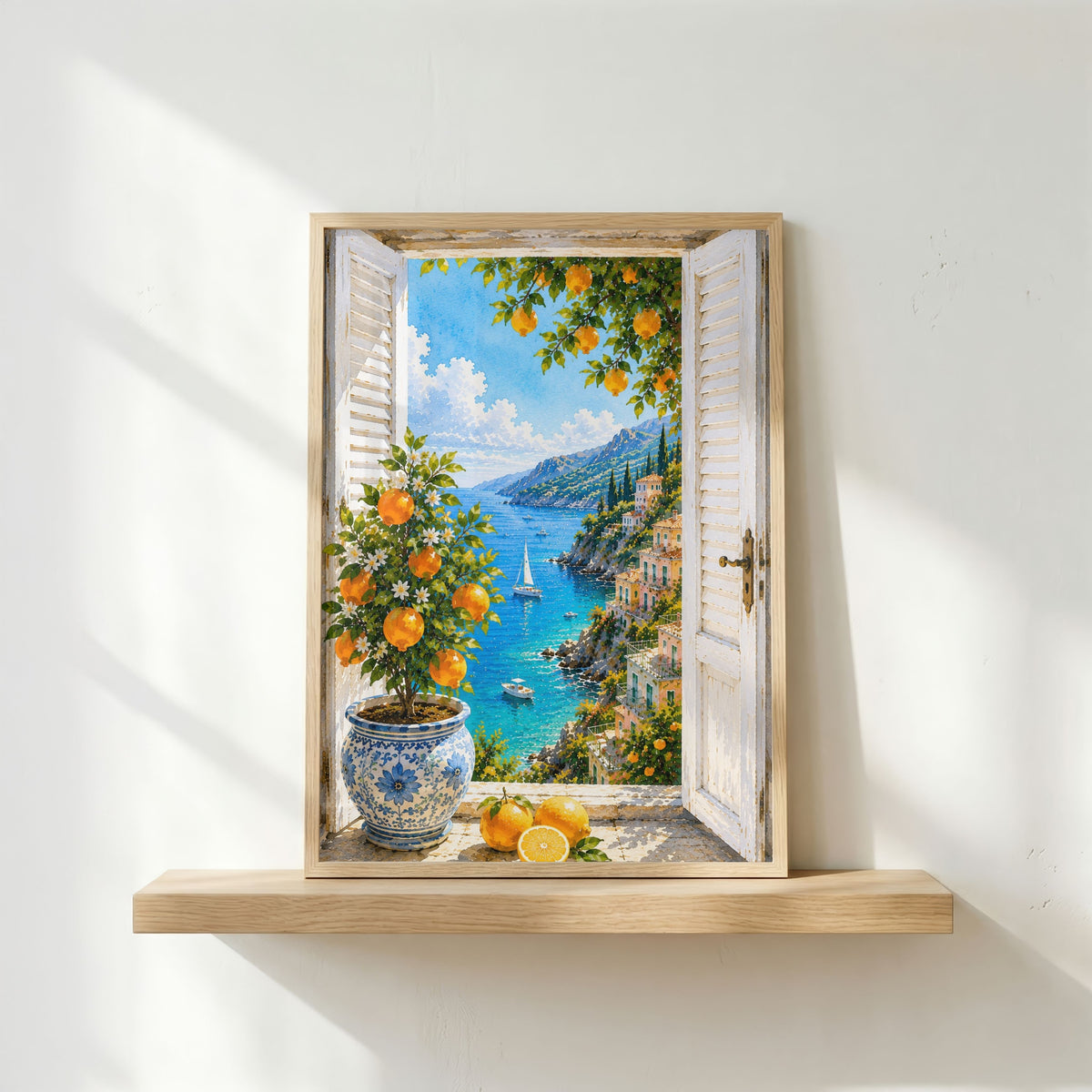 Mediterranean Window Wall Art Set of 3: Amalfi Coast Lemon Trees & Coastal Views Printable
