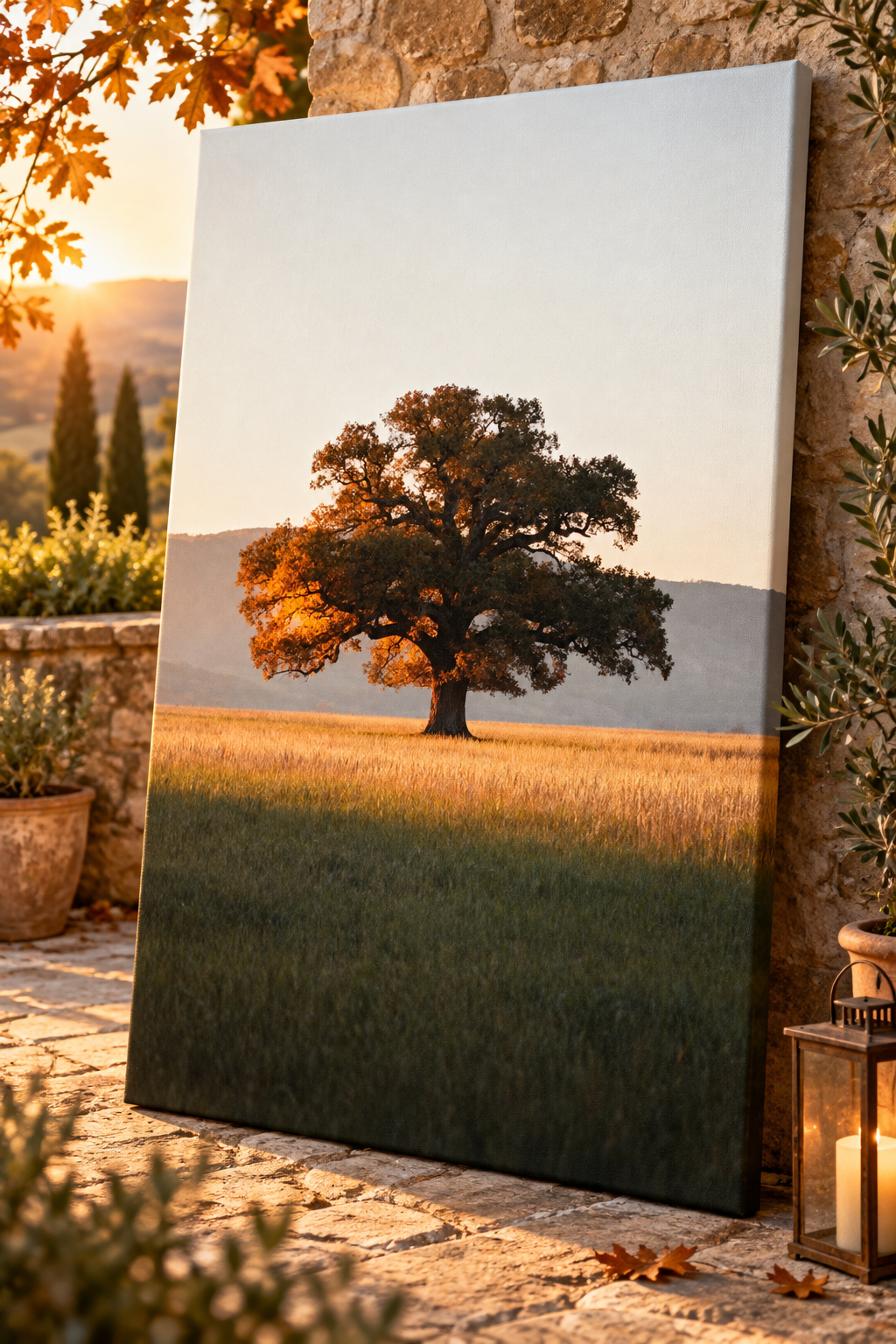 Oak Tree Wall Art: Autumn Countryside Landscape Photography, Golden Hour Nature Decor Printable
