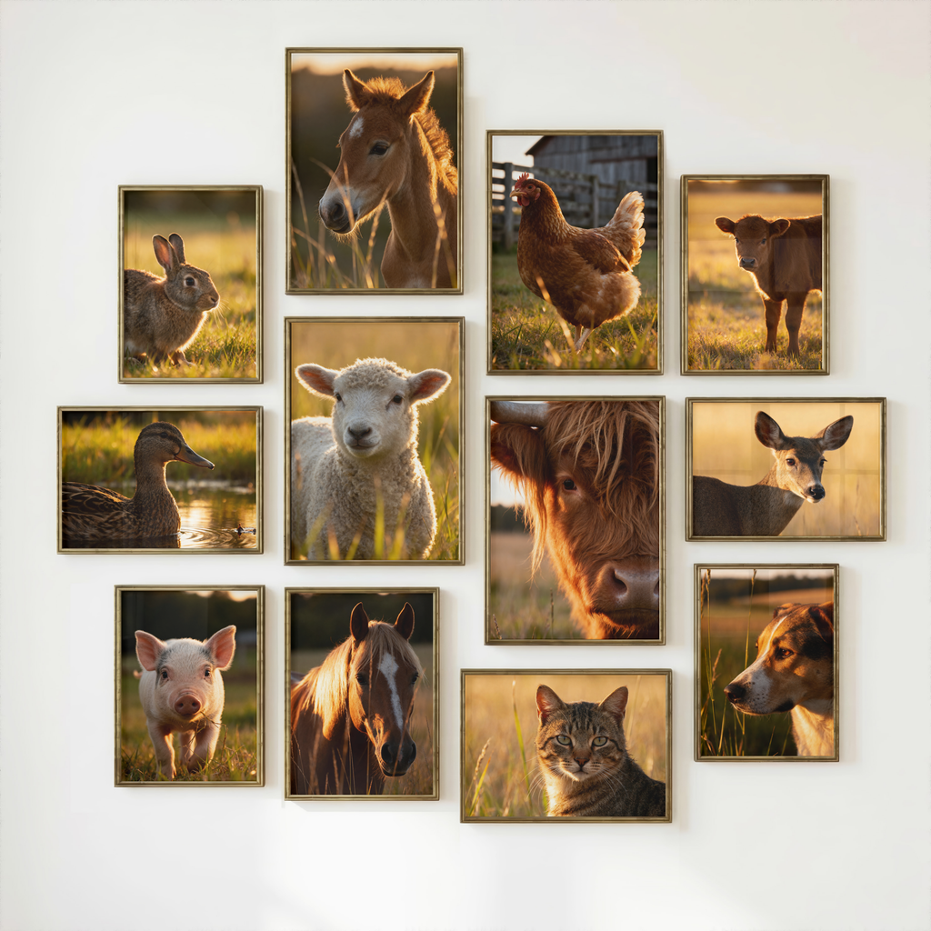 Farm Animal Wall Art Bundle of 34: Rustic Farmhouse Decor, Countryside Printable