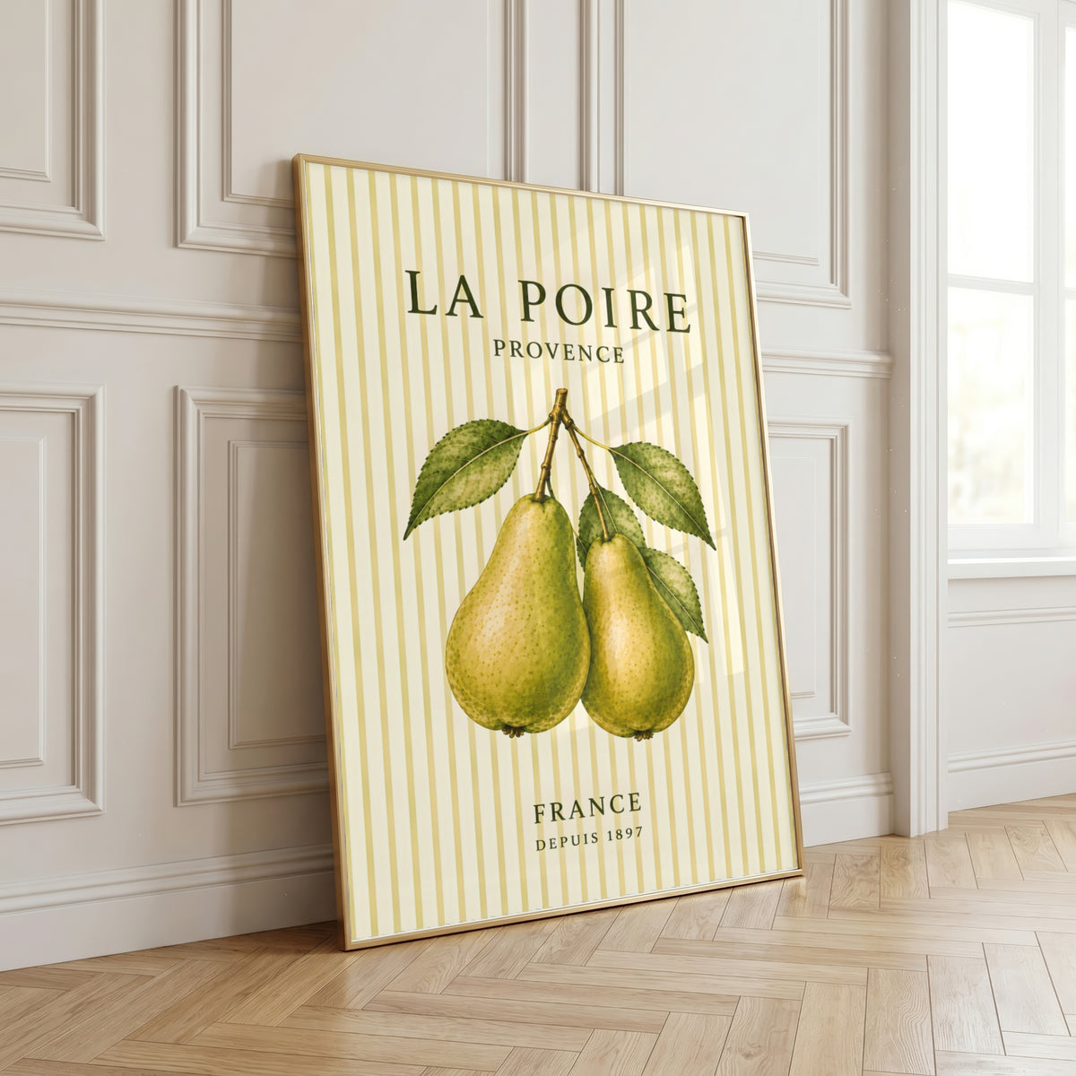 Mediterranean Striped Fruit Wall Art Set of 3: Lemon Pear Olive Printable