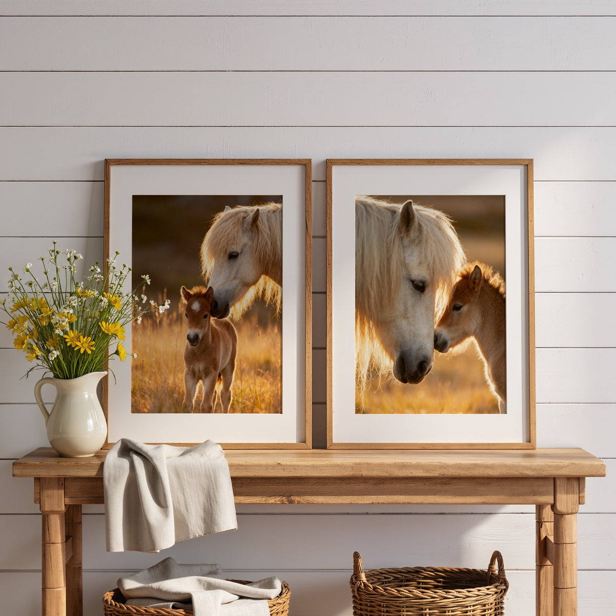 Icelandic Horse Wall Art Set of 3: Mare & Foal Farmhouse Printable