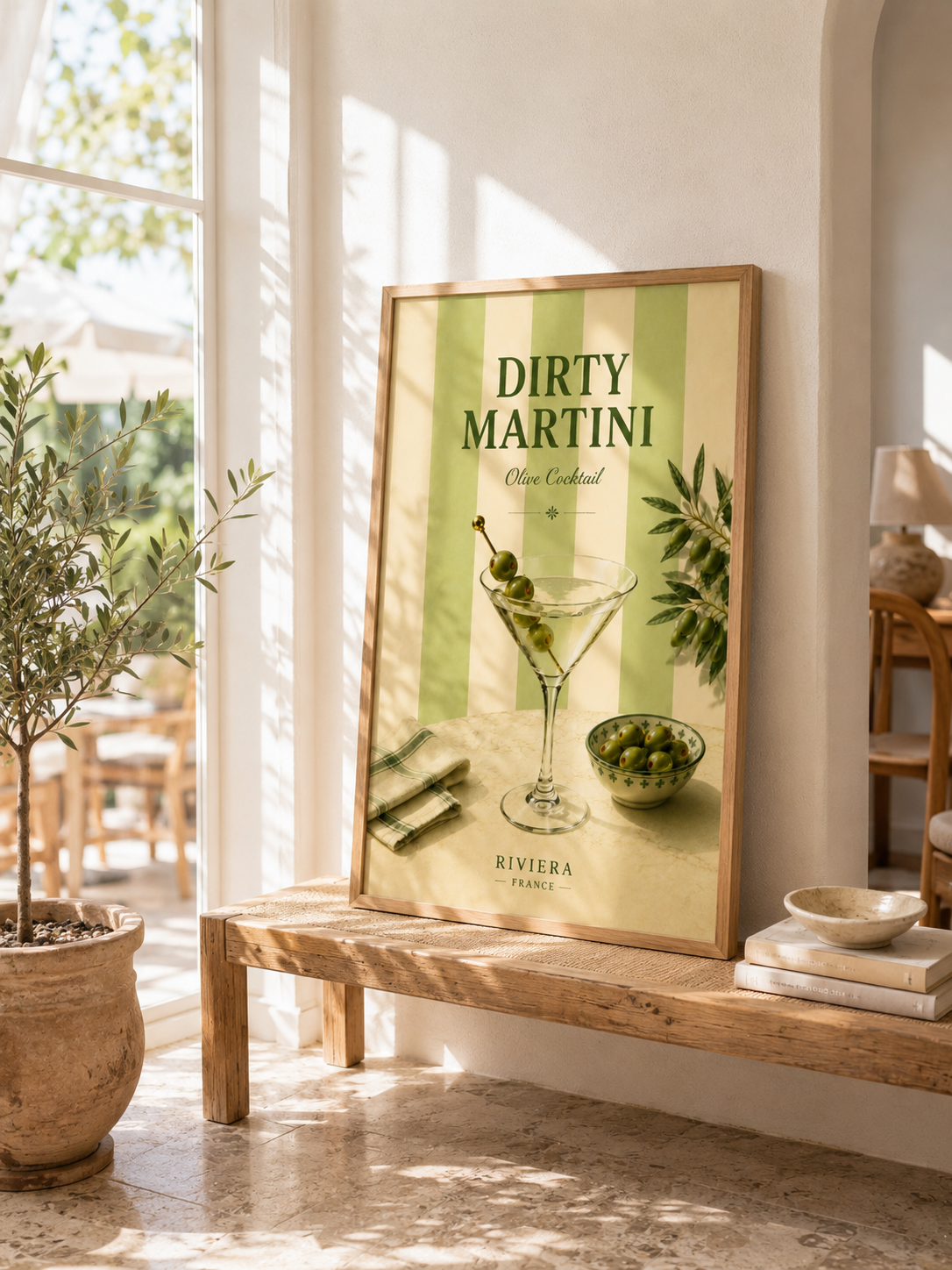 Dirty Martini Cocktail Wall Art: Mediterranean Bar Cart Decor Printable