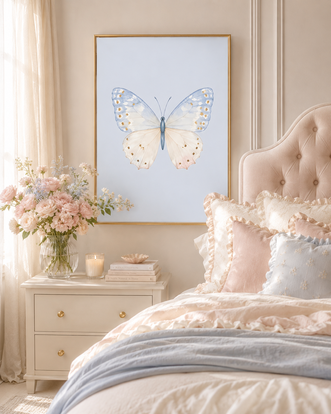Pastel Butterfly Wall Art Set of 6: Nursery Decor Printable, Watercolor Kids Bedroom