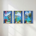 Mediterranean Window Wall Art Set of 3: Blue Shutters, Lemon Trees & Coastal Views Printable