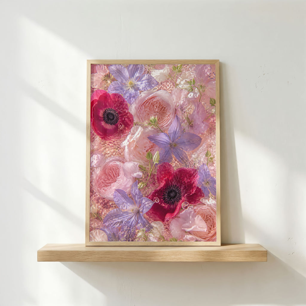 Pink Flower Wall Art: Romantic Anemone & Rose Photography, Feminine Bedroom Decor Printable
