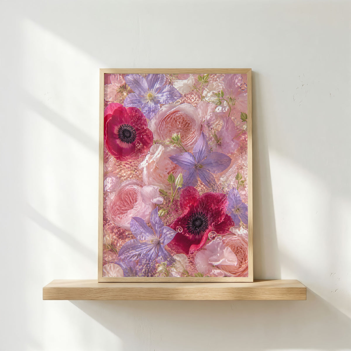 Pink Flower Wall Art: Romantic Anemone & Rose Photography, Feminine Bedroom Decor Printable