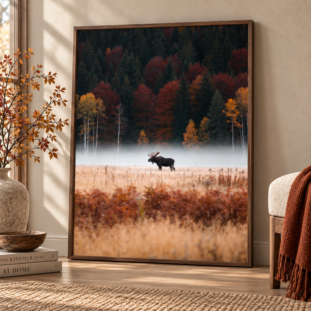 Moose Wall Art: Autumn Forest Wildlife Photography, Rustic Cabin Decor Printable