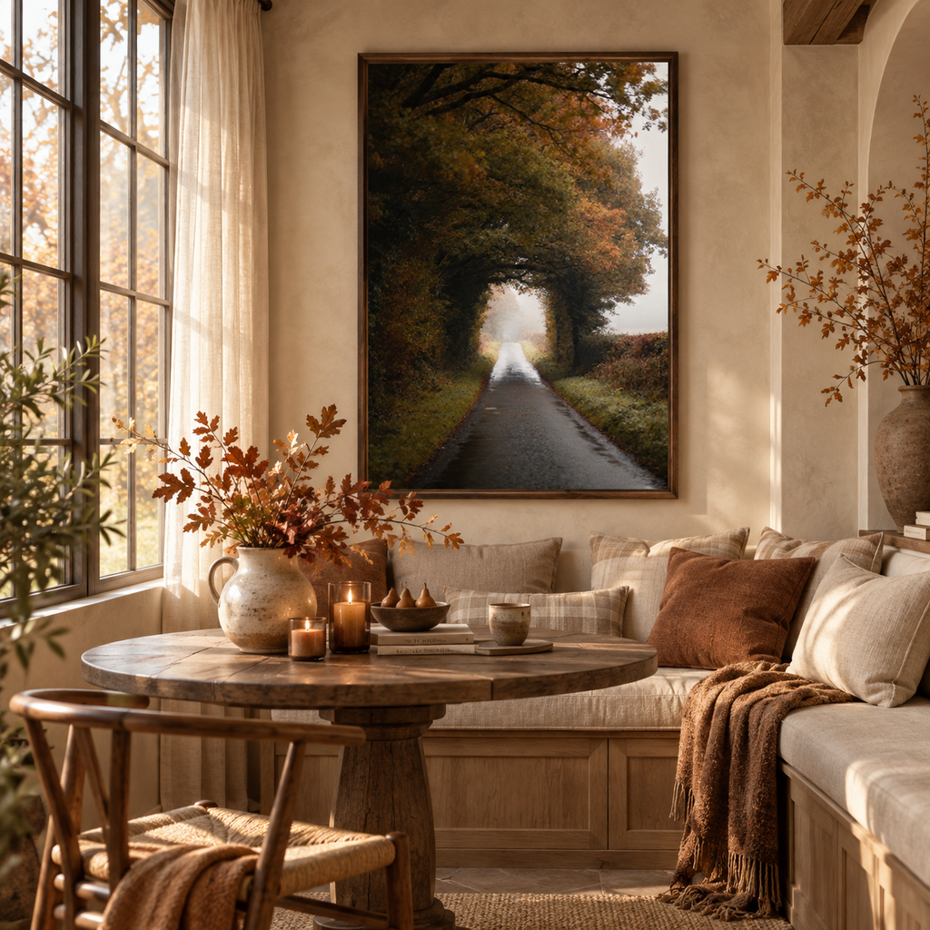 Autumn Forest Wall Art Printable: Moody Country Road Landscape Photography