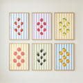 Striped Fruit Wall Art Set of 8: Colorful Kitchen Fruit Decor, Lemon Strawberry Cherry Printable