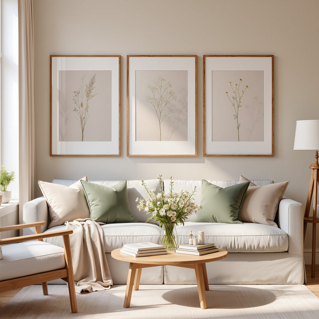 Set of 20 Wildflower Stems Printable: Beige Floral Japandi Scandinavian Minimalist Wall Art
