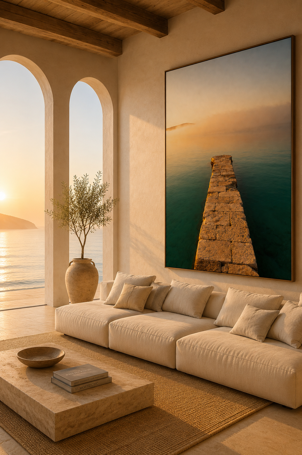Mediterranean Coastal Wall Art: Stone Pier Bathroom Decor Printable