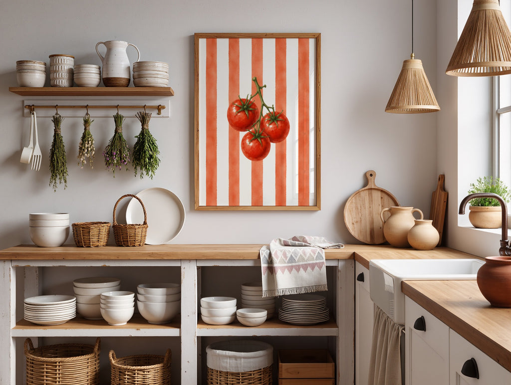 Mediterranean Kitchen Wall Art Set of 6: Italian Food Decor Printable