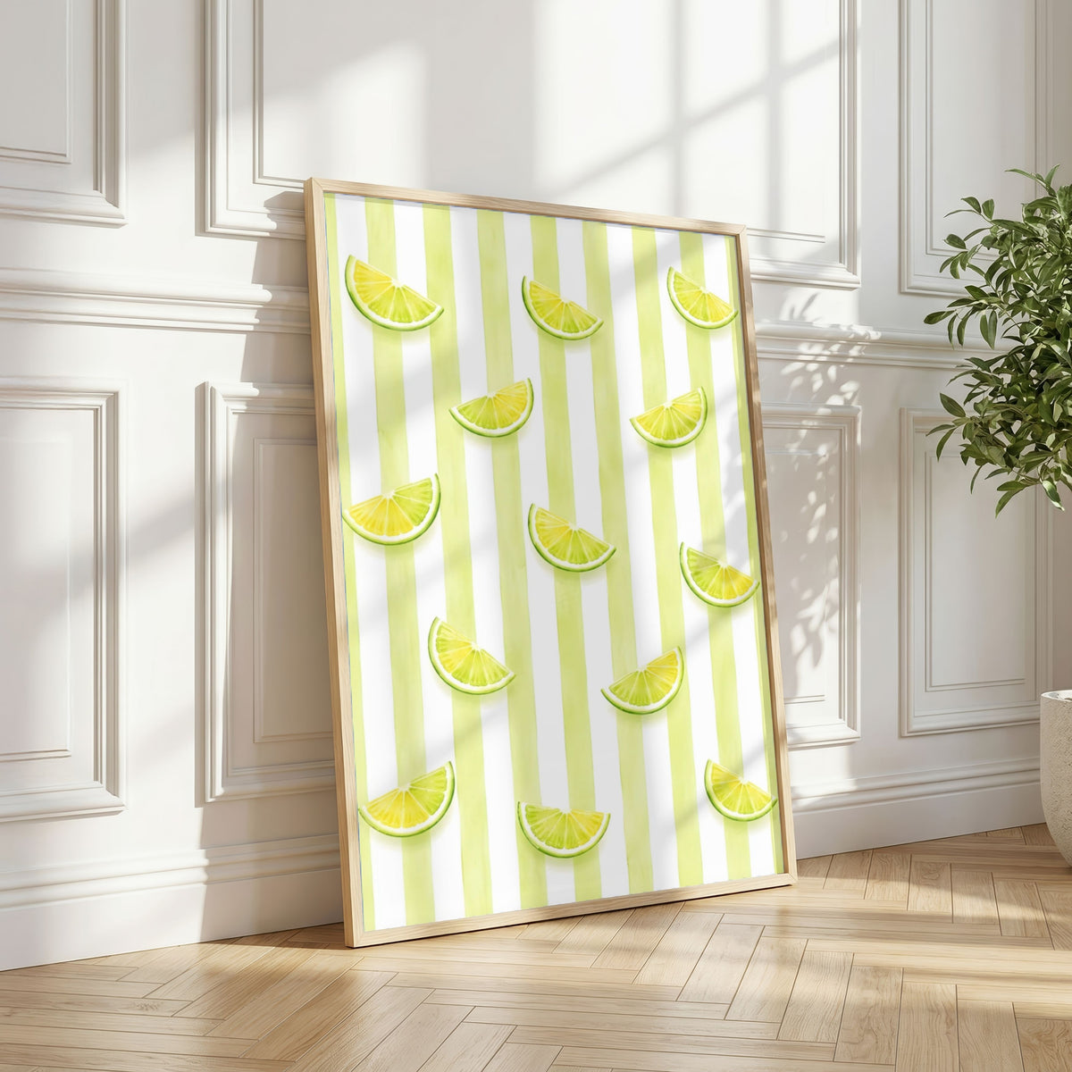 Striped Fruit Wall Art Set of 6: Mediterranean Kitchen Decor & Citrus Printable