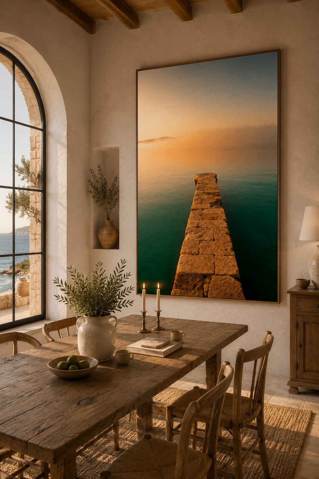 Mediterranean Coastal Wall Art: Stone Pier Bathroom Decor Printable