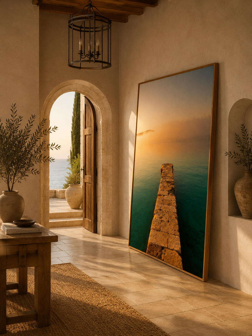 Mediterranean Coastal Wall Art: Stone Pier Bathroom Decor Printable