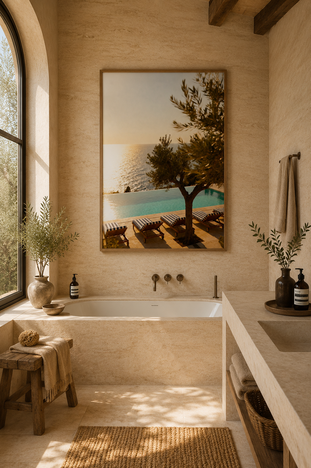 Mediterranean Infinity Pool Wall Art: Luxury Coastal Resort Photography Printable