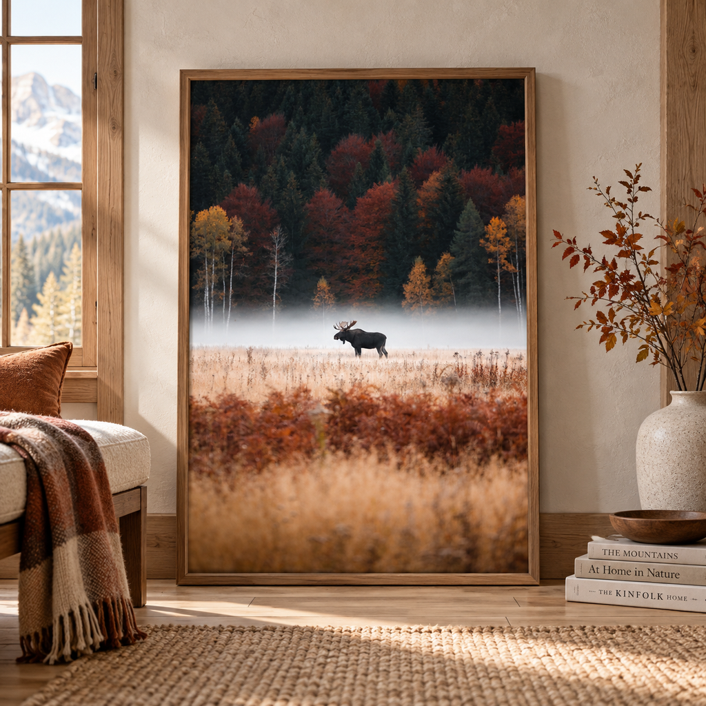 Moose Wall Art: Autumn Forest Wildlife Photography, Rustic Cabin Decor Printable