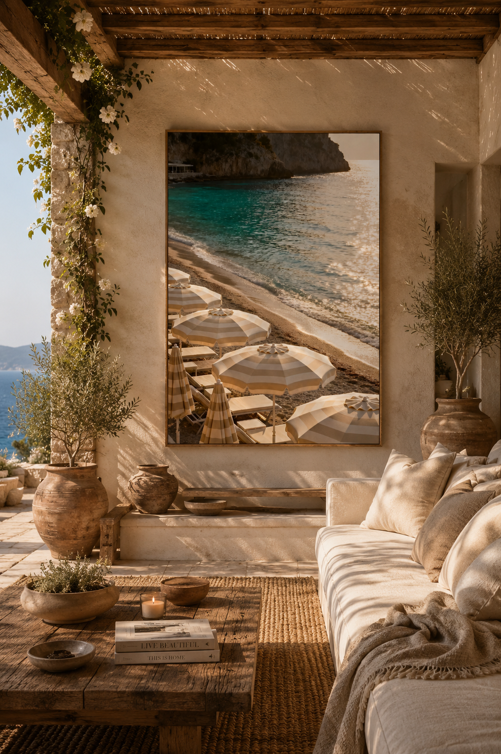 Mediterranean Sea Wall Art: Coastal Umbrellas Photography, Beach House Decor Printable