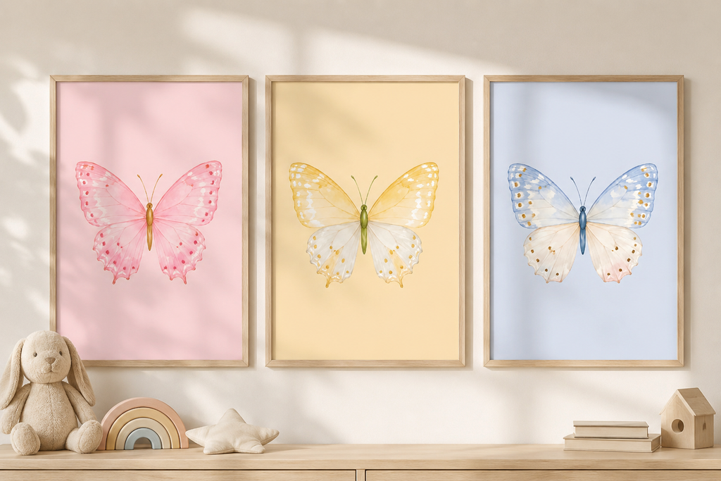 Colorful Butterfly Wall Art Set of 3: Pastel Nursery Decor Printable