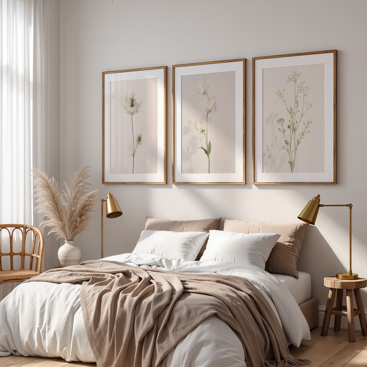 Set of 20 Wildflower Stems Printable: Beige Floral Japandi Scandinavian Minimalist Wall Art