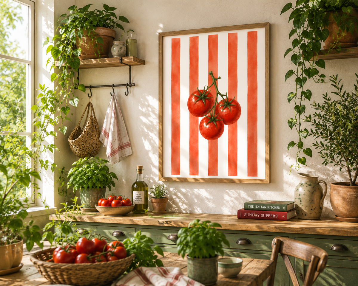 Tomato Wall Art: Rustic Farmhouse Kitchen, Italian Food, Dining Room Printable