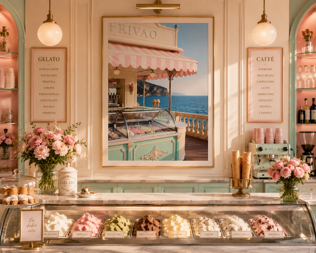 Italian Riviera Gelato Wall Art: Mediterranean Coastal Photography Printable