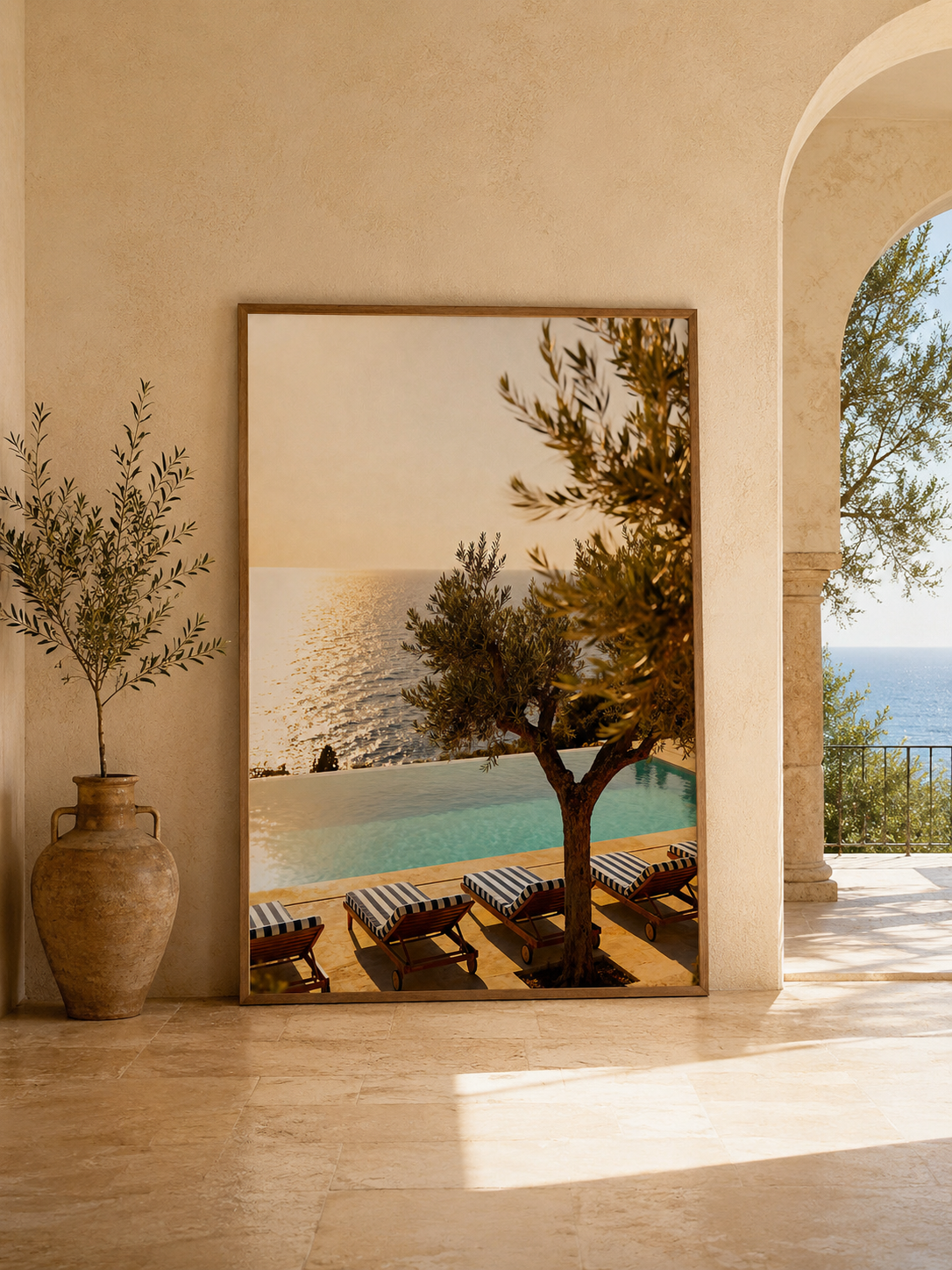 Mediterranean Infinity Pool Wall Art: Luxury Coastal Resort Photography Printable
