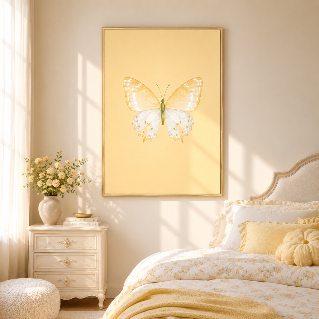 Butter Yellow Butterfly Wall Art: Watercolor Girls Room & Nursery Decor Printable