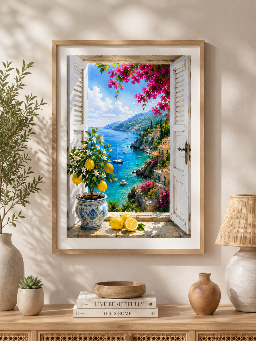 Mediterranean Window Wall Art Set of 3: Amalfi Coast Lemon Trees & Coastal Views Printable