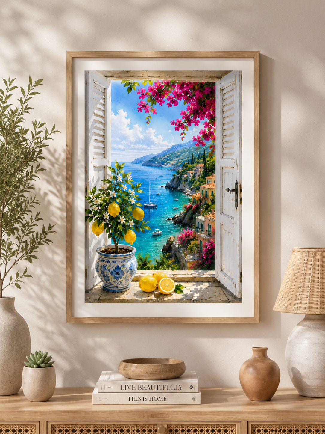 Mediterranean Window Wall Art Set of 3: Amalfi Coast Lemon Trees & Coastal Views Printable