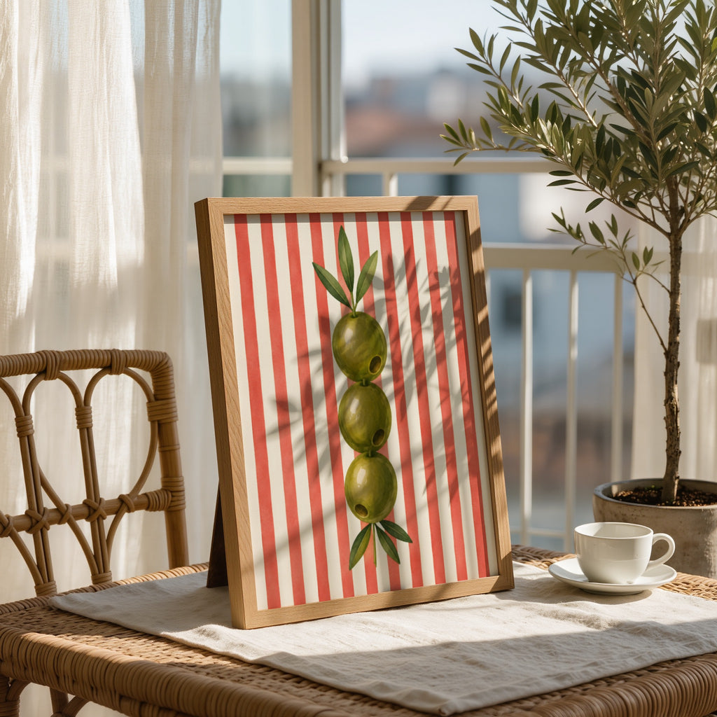 Olive Wall Art: Striped Mediterranean Kitchen Decor Printable