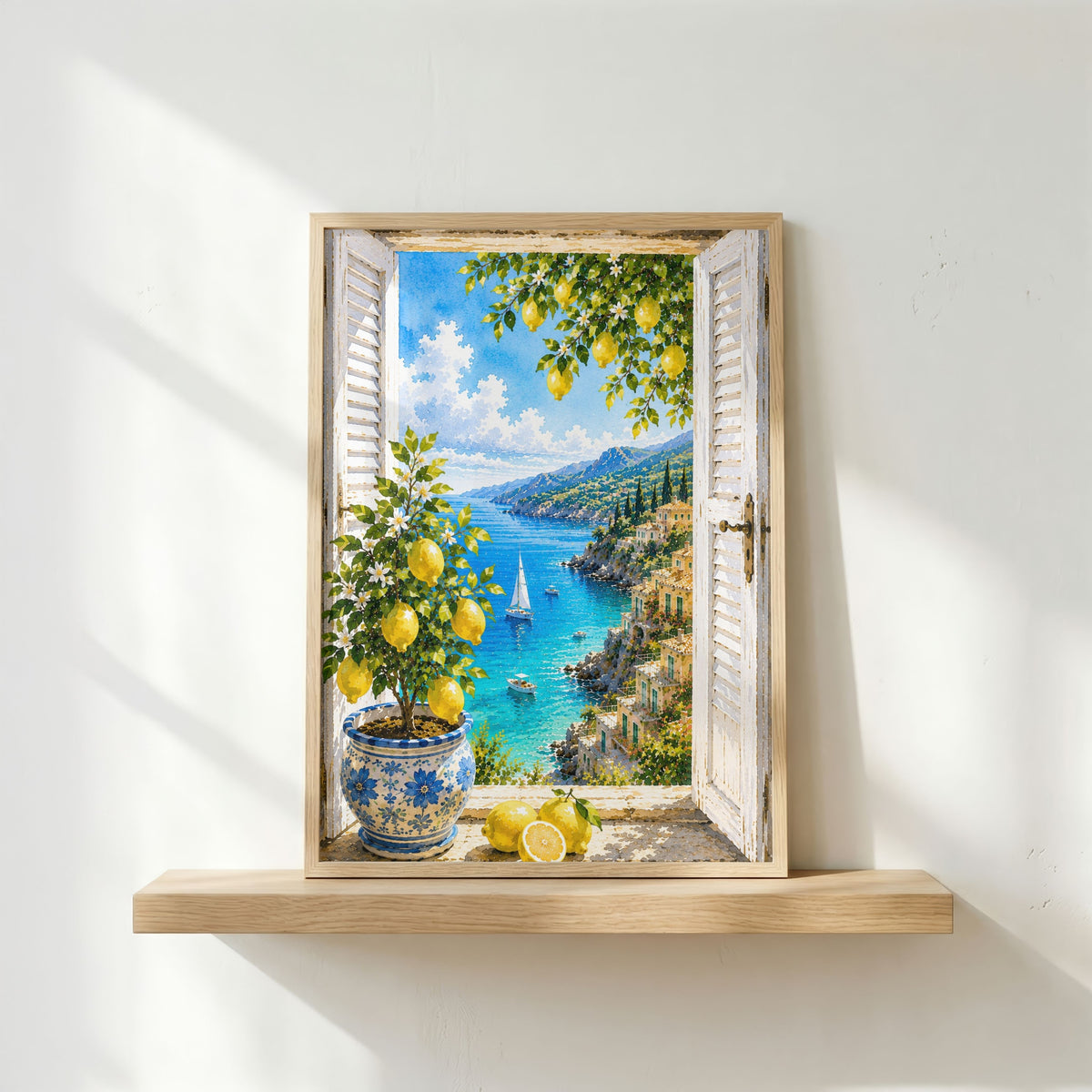 Mediterranean Window Wall Art Set of 3: Amalfi Coast Lemon Trees & Coastal Views Printable