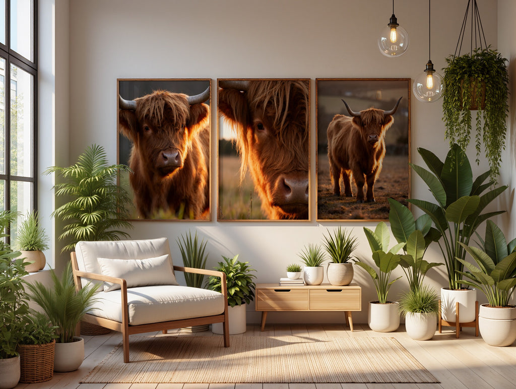 Highland Cow Wall Art Set of 8: Rustic Farmhouse Decor, Country Farm Animal Photography Printable