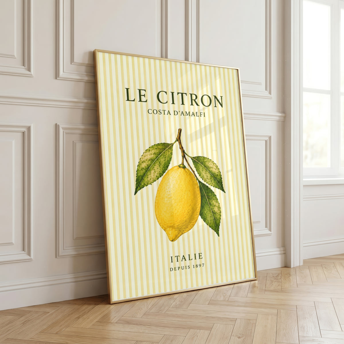 Mediterranean Striped Fruit Wall Art Set of 3: Lemon Pear Olive Printable