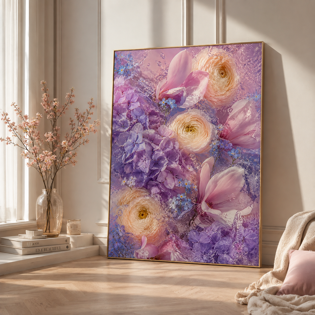 Purple Flower Wall Art: Lavender Hydrangea Floral Photography, Pastel Bedroom Decor Printable
