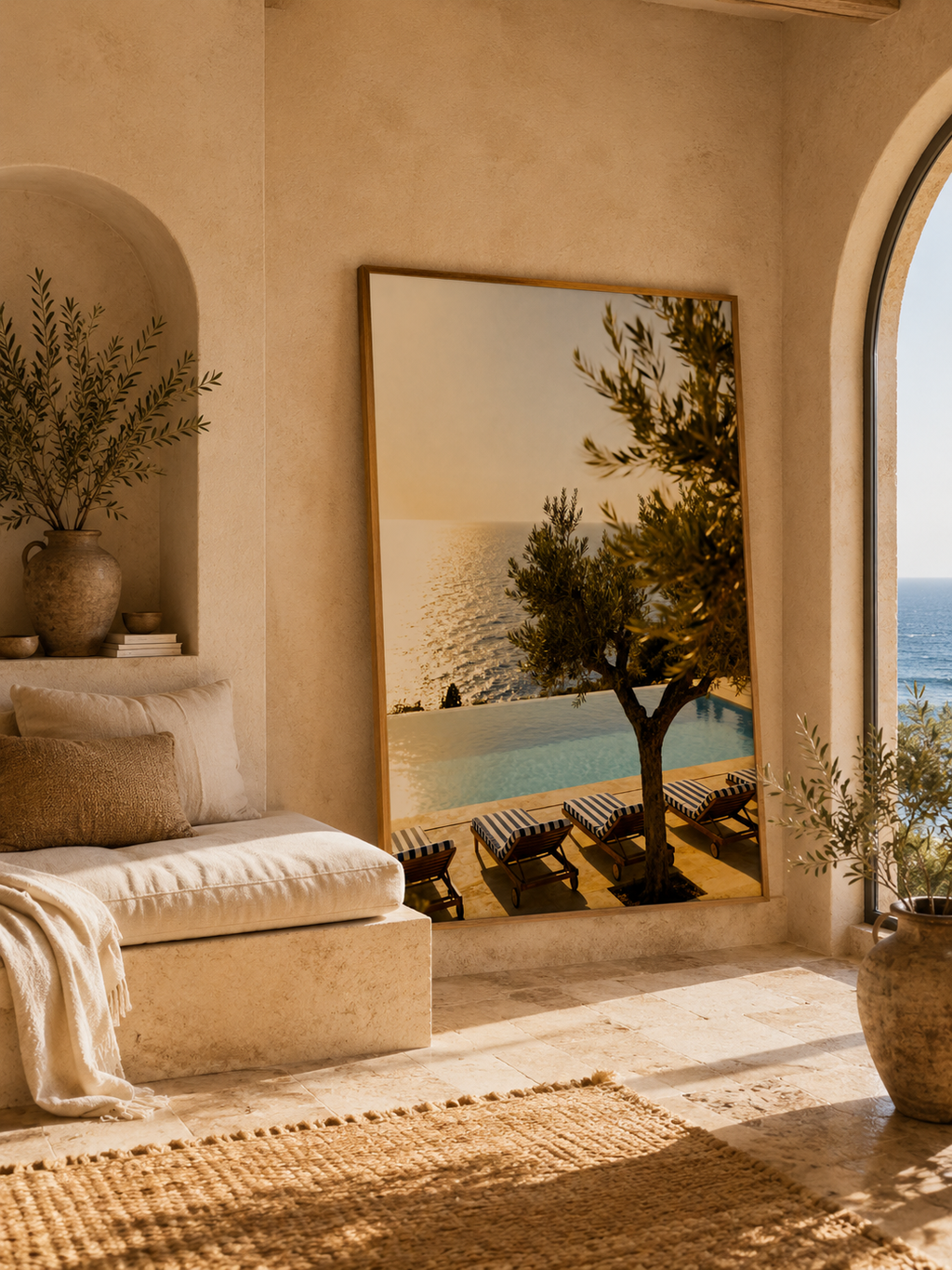 Mediterranean Infinity Pool Wall Art: Luxury Coastal Resort Photography Printable