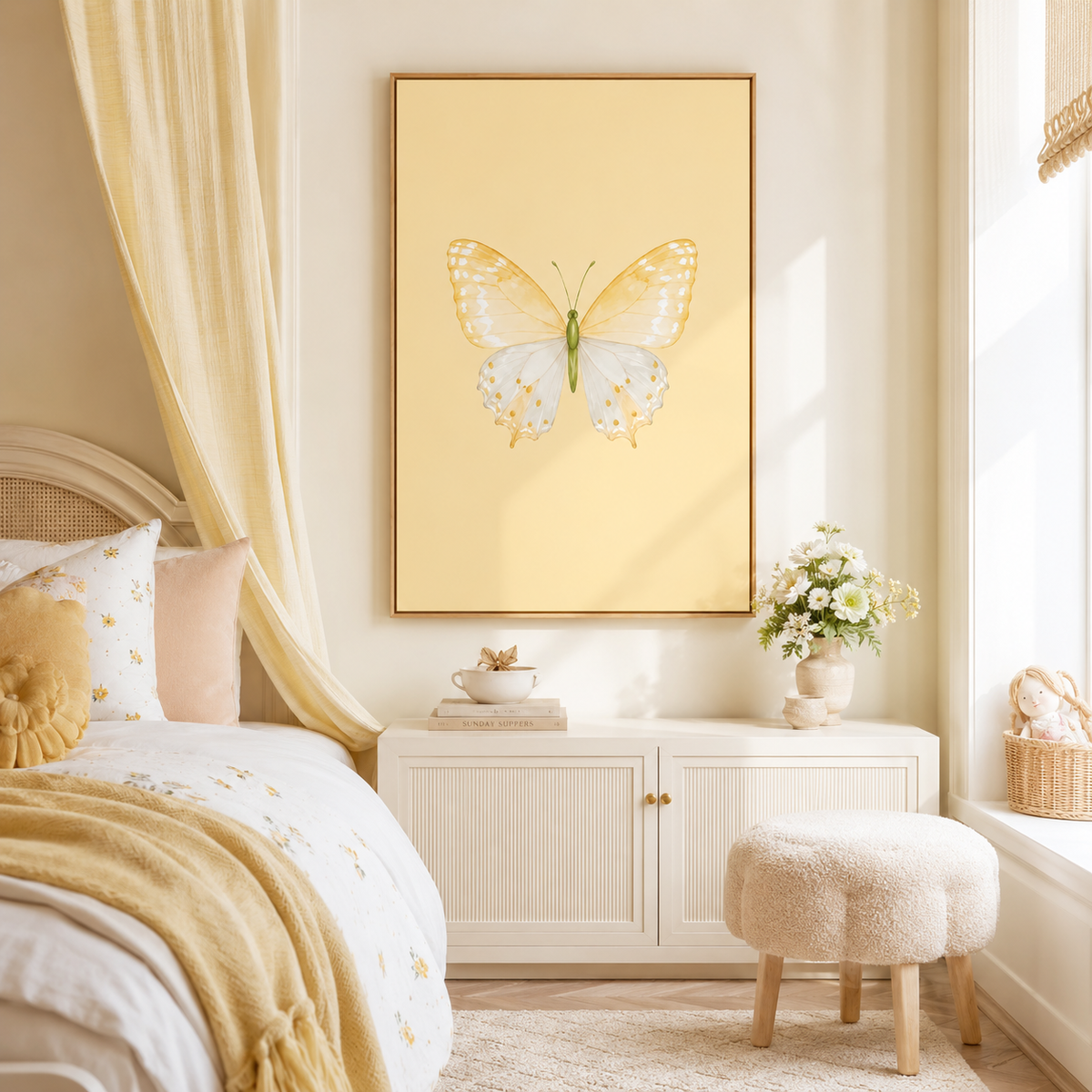 Butter Yellow Butterfly Wall Art: Watercolor Girls Room & Nursery Decor Printable