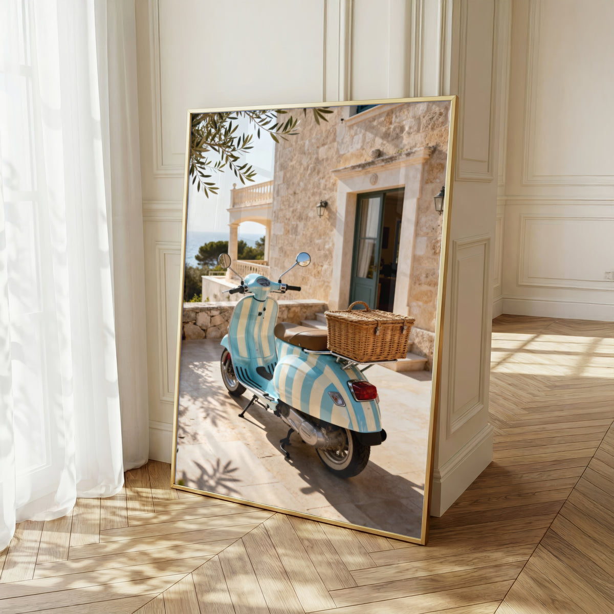 Italian Riviera Wall Art Set of 2: Vintage Scooter & Coastal Photography Printable