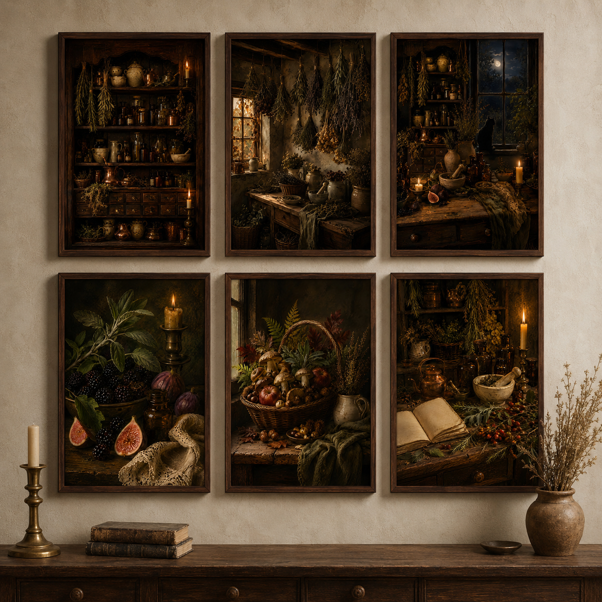 Kitchen Witch Wall Art Set of 9: Vintage Autumn Apothecary, Cottagecore Fall Kitchen Decor Printable