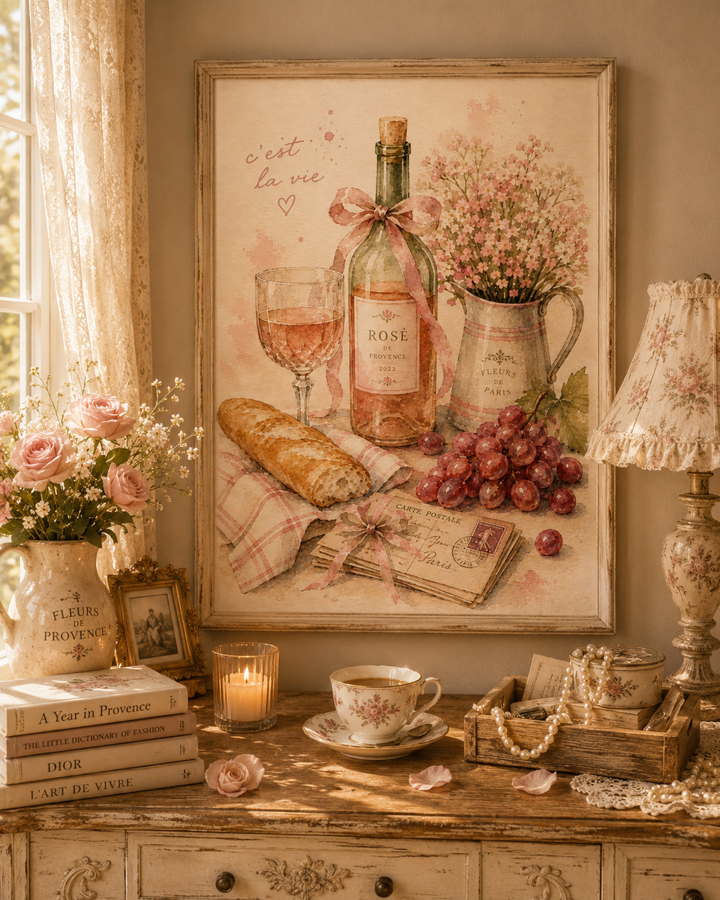 Parisian Romance Wall Art Set of 4: Feminine French Café Printable Collection