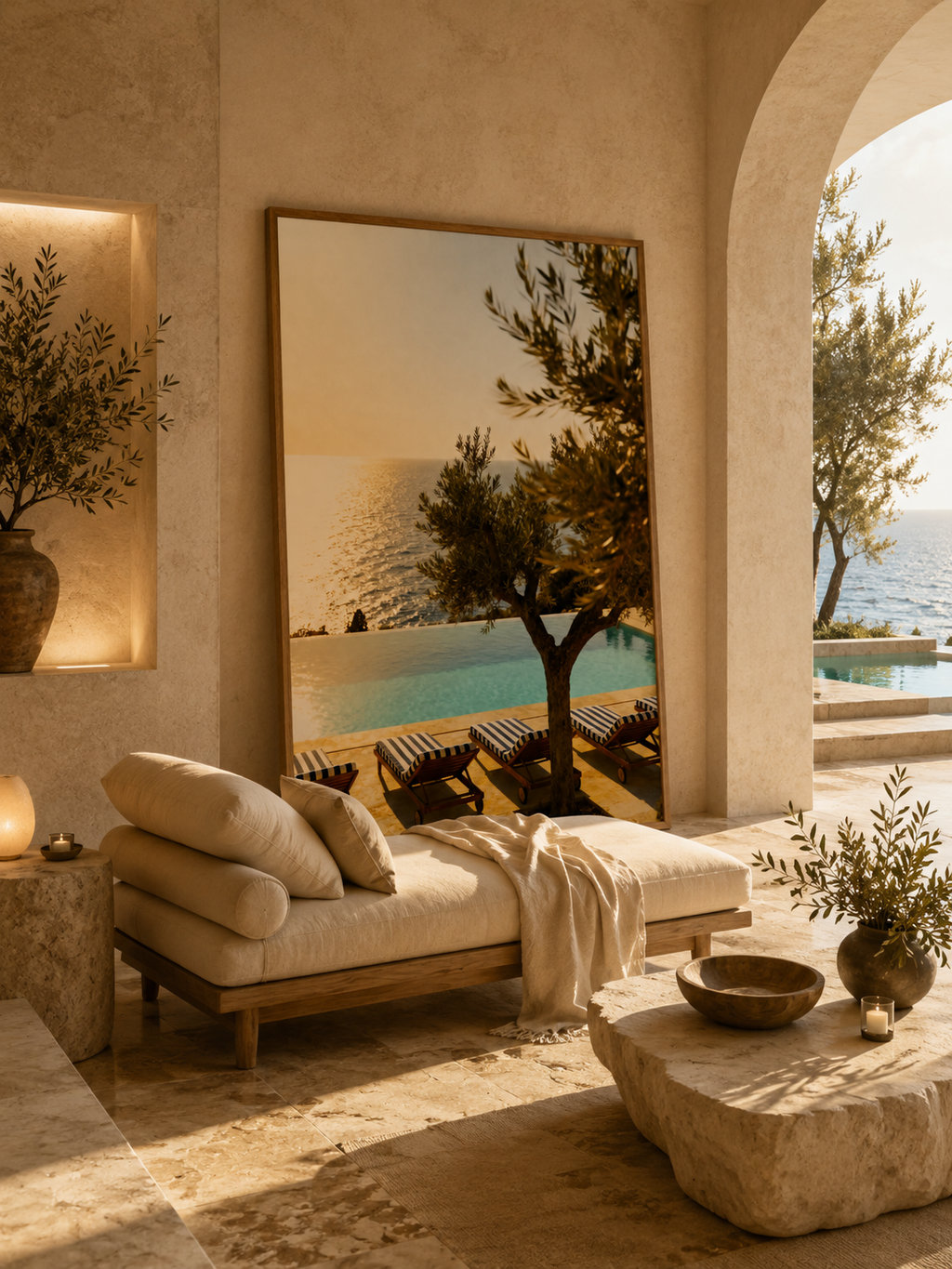 Mediterranean Infinity Pool Wall Art: Luxury Coastal Resort Photography Printable