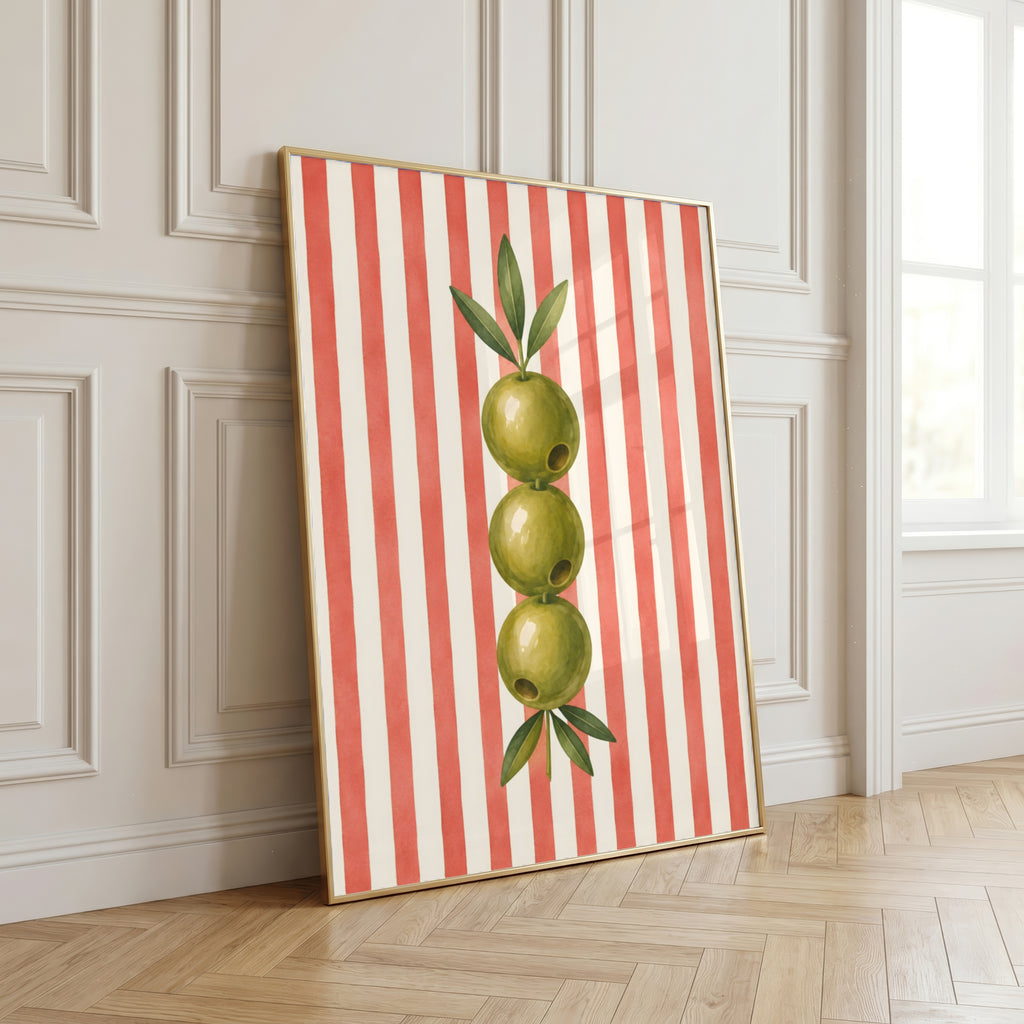 Olive Wall Art: Striped Mediterranean Kitchen Decor Printable