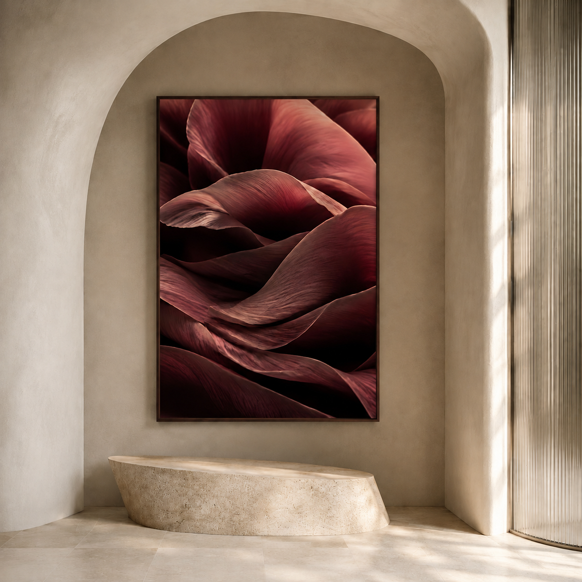 Burgundy Flower Wall Art Set of 6: Modern Botanical Living Room Decor Printable