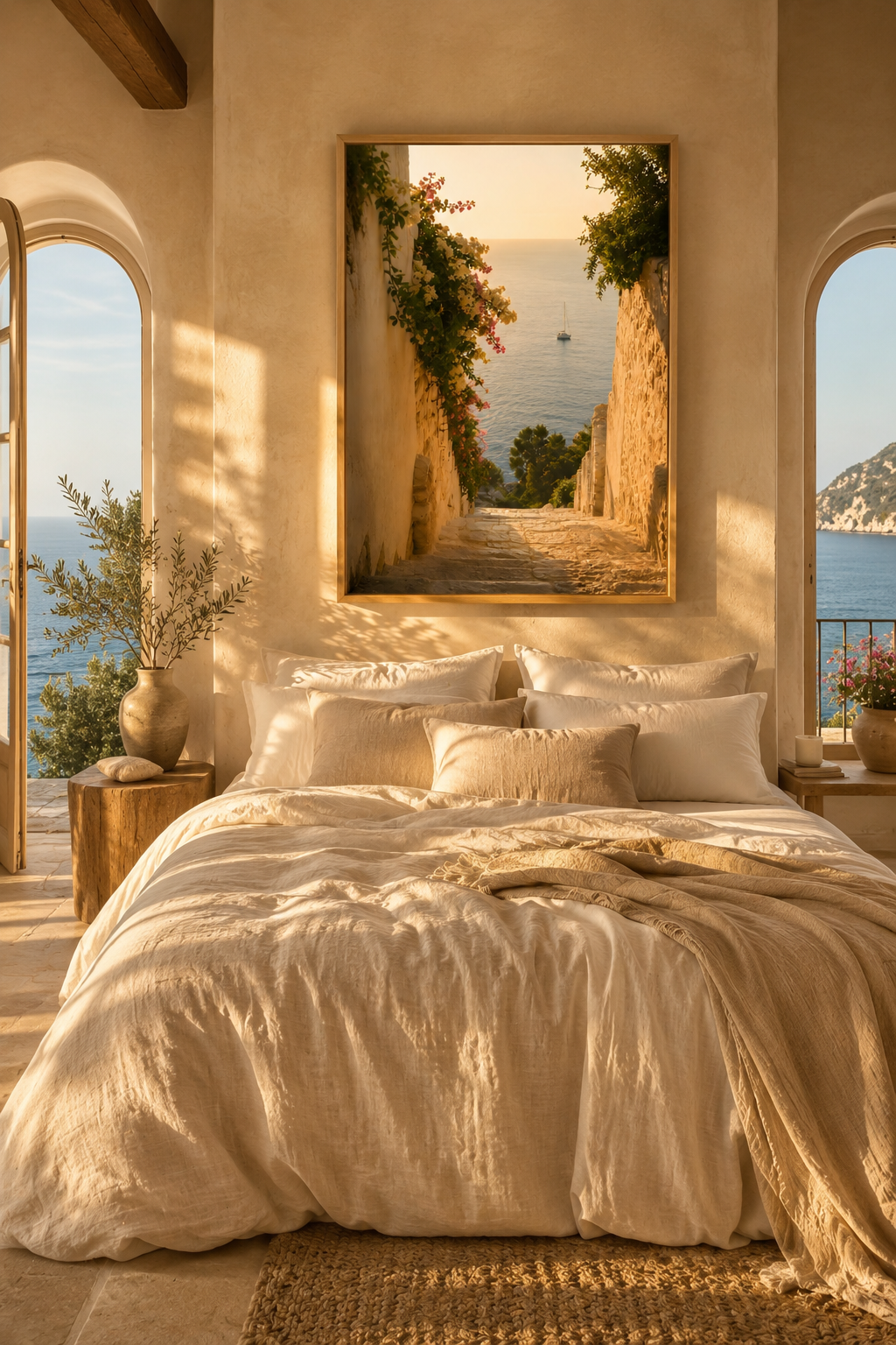 Sea View Wall Art: Mediterranean Bedroom Decor, Stairway Photography, Quiet Luxury Printable