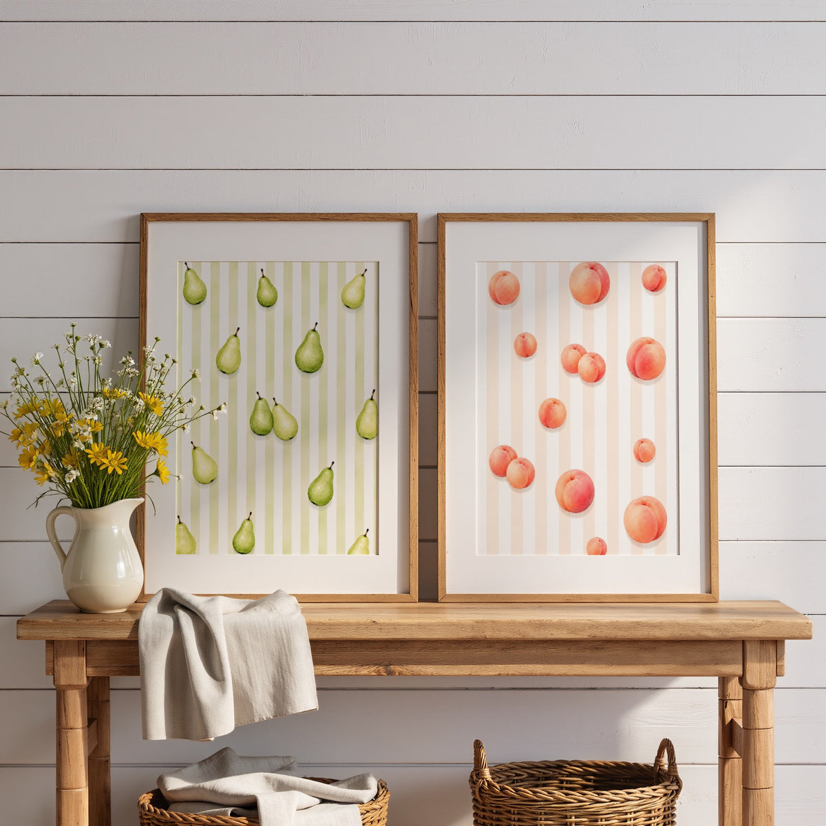 Striped Fruit Wall Art Bundle of 12: Colorful Summer Kitchen Printable