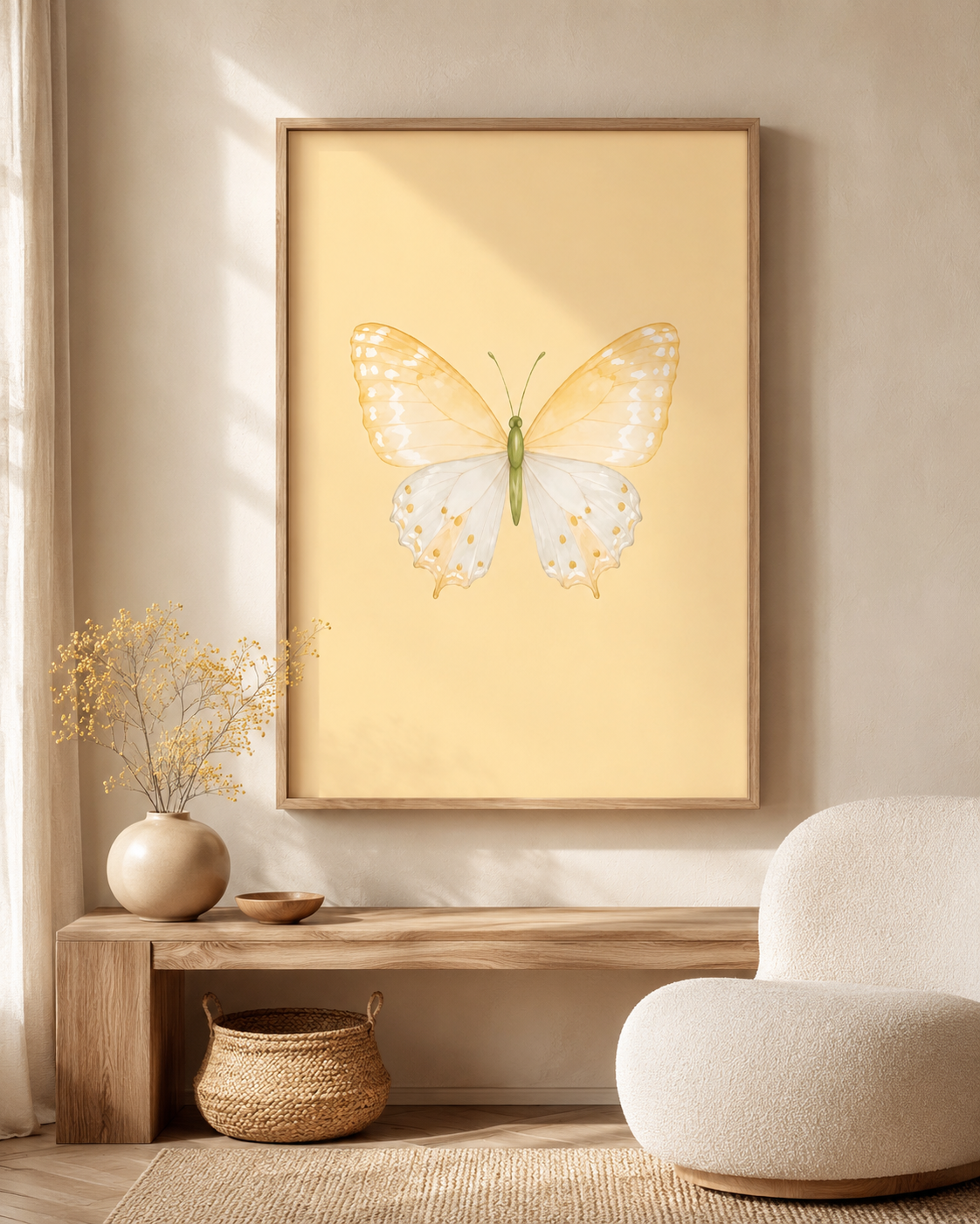 Butter Yellow Butterfly Wall Art: Watercolor Girls Room & Nursery Decor Printable