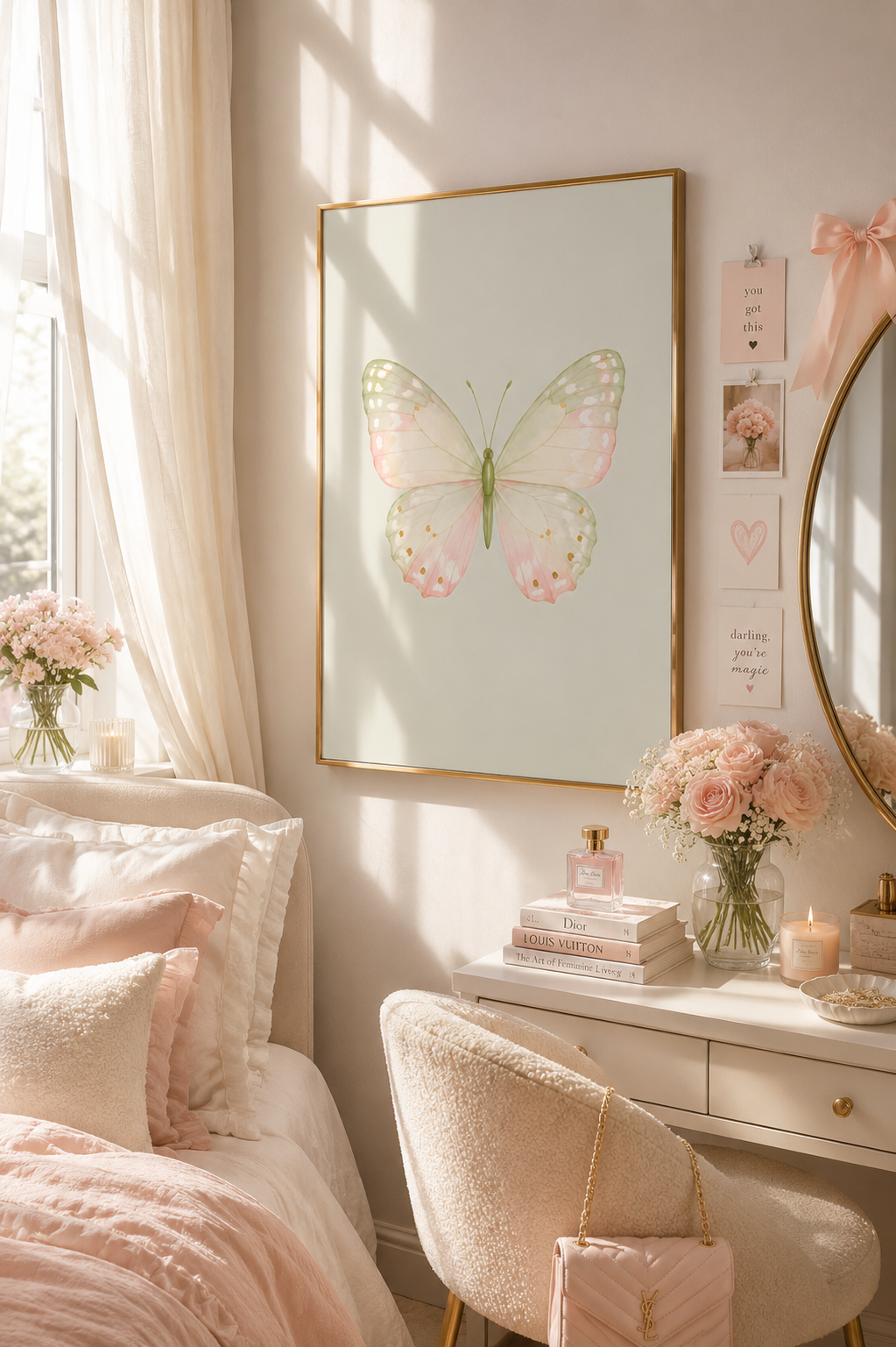 Pastel Butterfly Wall Art Set of 6: Nursery Decor Printable, Watercolor Kids Bedroom