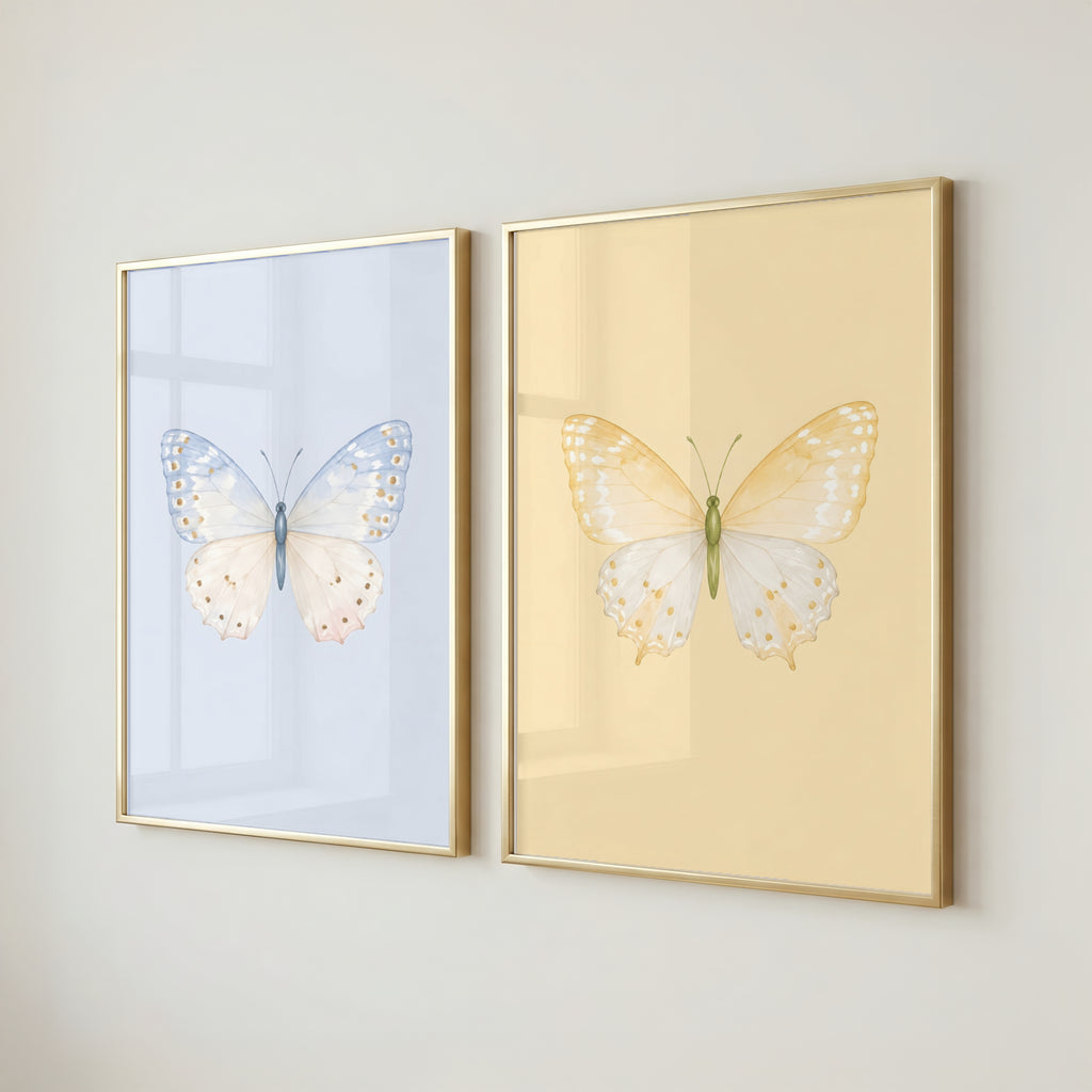 Pastel Butterfly Wall Art Set of 6: Nursery Decor Printable, Watercolor Kids Bedroom