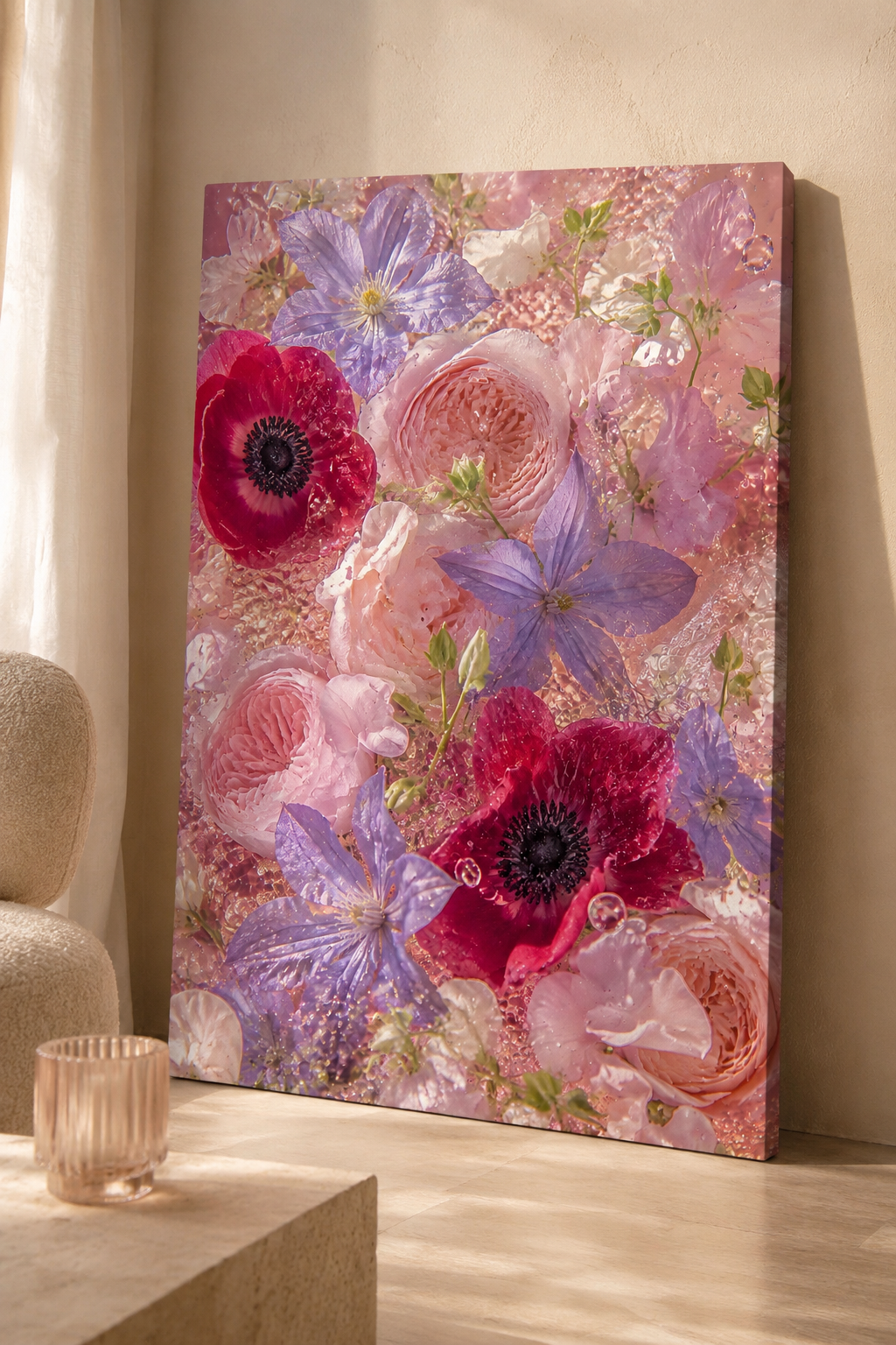 Pink Flower Wall Art: Romantic Anemone & Rose Photography, Feminine Bedroom Decor Printable